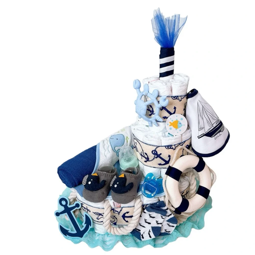 Ship Diaper Cake, Nautical Baby Shower
